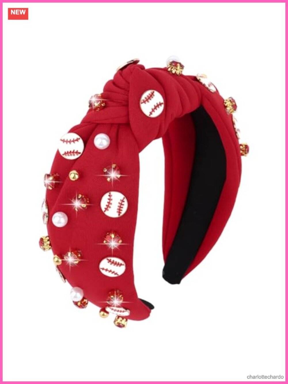 Baseball Knotted Headband Soft Stretchy, Rhinestone Pearl Beaded Game Day